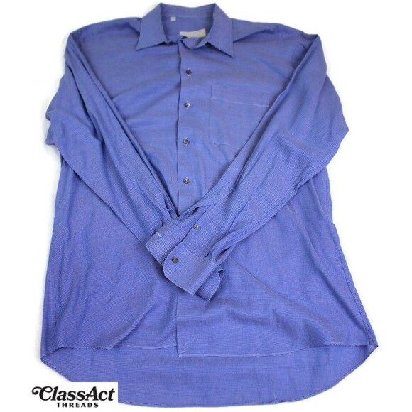 ERMENEGILDO ZEGNA Blue Geometric Cotton Long Sleeve Button Down Shirt Mens 16 - Picture 8 of 8